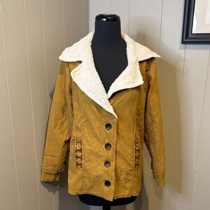 B18 Women’s Medium Stylish Tan Pea Coat with White Fleece Collar